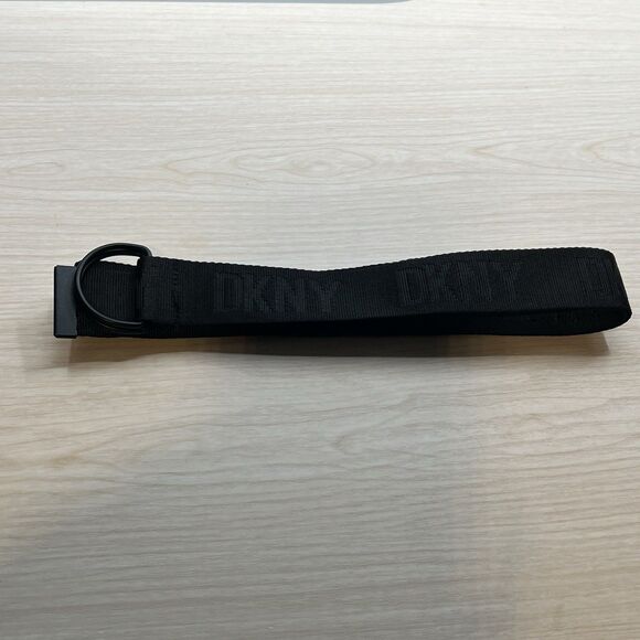 DKNY Donna Karan Belt OS Black Nylon Logo Double D Ring 39” Long Unisex Utility - Picture 1 of 8